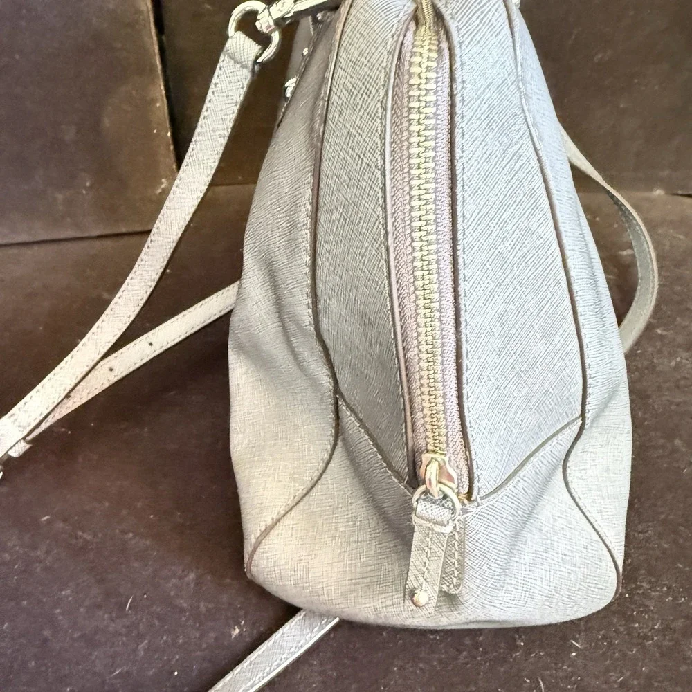 Michael Kors Gray Saffiano PVC Satchel Crossbody Bag MK Charm, MK Handbag